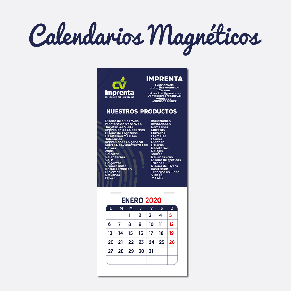 Calendario Magnético 2020 - Imprenta CV - Imprenta en Estación Central  Metro Universidad de Santiago